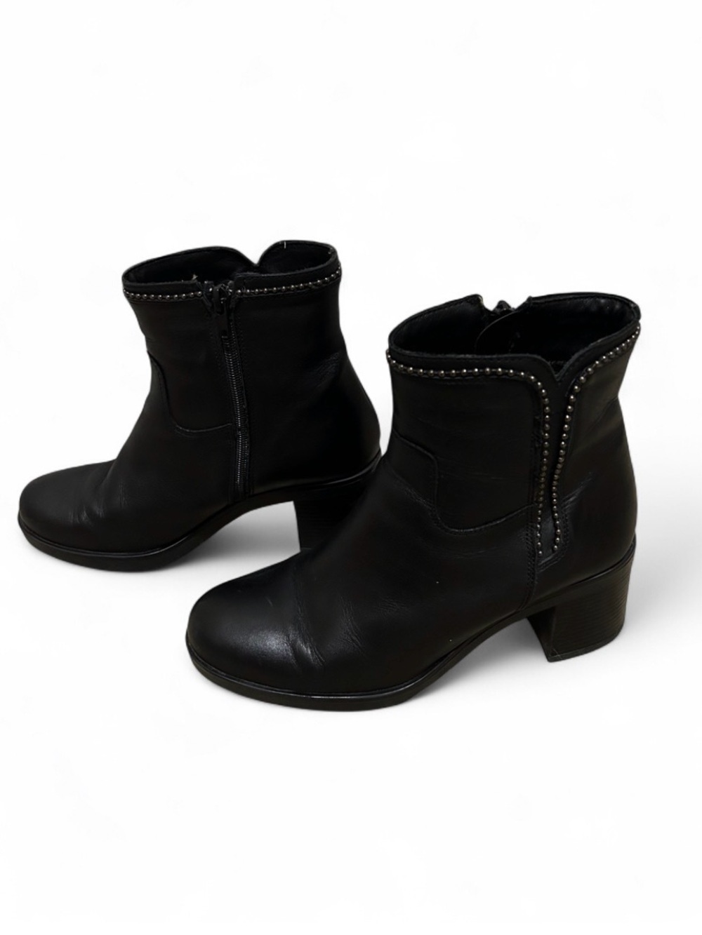 Rizzoli Black Leather Studded Ankle Boots EU 39 Block Heel Side Zip - Picture 2 of 8